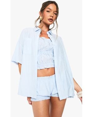 Boohoo Textured Stripe Short Sleeve Shirt - White