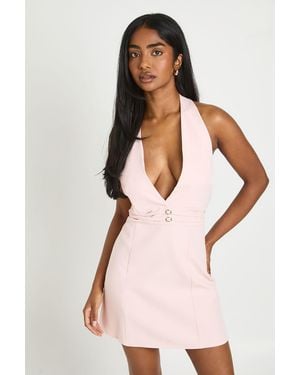 Boohoo Tailored Halterneck Trim Detail Mini Dress - Pink
