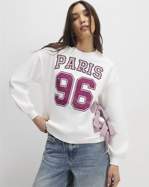 River Island Sweatshirt Long Sleeve Paris Bow Cotton - Grey