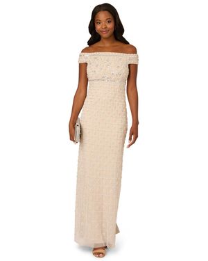 Adrianna Papell Bead Pearl Column Dress - White