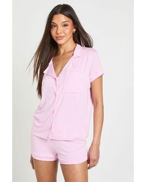 Boohoo Soft Jersey Short Sleeve Shirt & Shorts Pyjama Set - White
