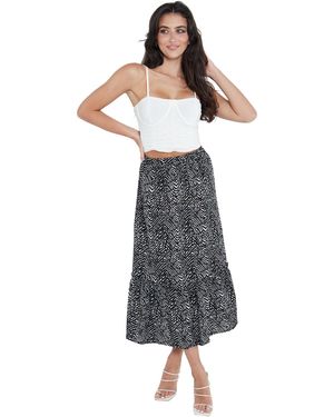 Gini London Animal Print Tier Hem Midi Skirt - Black