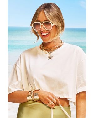 Boohoo Retro Aviator Sunglasses - White