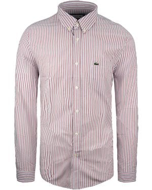 Lacoste Regular Fit Long Sleeve Striped Button Up Cotton Shirt Ch1577 Bvt Multicolour - Purple