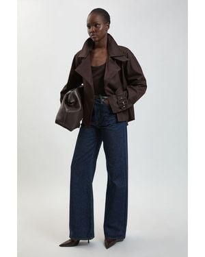 Karen Millen Funnel Neck Short Trench Coat - Blue