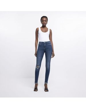 River Island Jeans Molly Ripped Mid Rise Skinny Trousers Denim - Blue