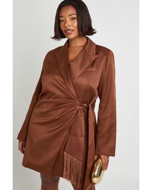 Boohoo Plus Tassel Blazer Dress - Brown