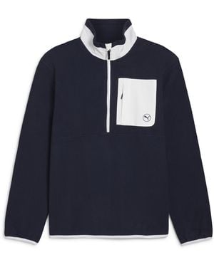 PUMA Quarter-Zip Fleece Golf Top - Blue