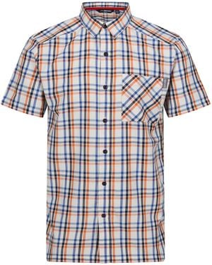 Regatta Mindano Viii Checked Short-Sleeved Shirt (New Royal/Persimmon) - Blue