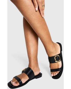 Boohoo Double Strap Metal Hardware Detail Sliders - Black