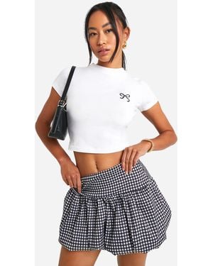 Boohoo Bengaline Gingham Puffball Bubble Mini Skirt - White