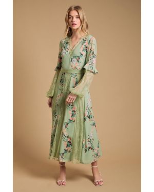Oasis Lace Panel Midi Dress - Green