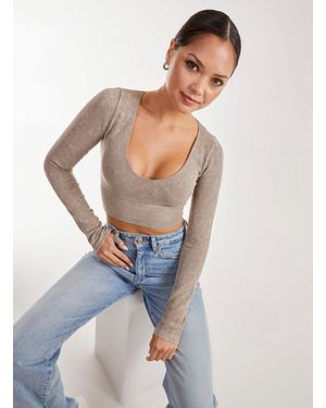 Pink Vanilla Washed Rib Long Sleeve Top - White
