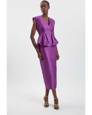 Karen Millen Structured Satin Peplum Midi Dress - Purple
