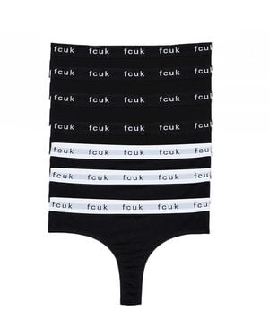 French Connection Multi 7 Pack Cotton Fcuk Ladies Thongs - Black