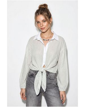 Bianco Lucci Oversized Striped Poplin Shirt With Tie Detail - White