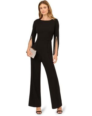 Adrianna Papell Split Sleeve Crepe Jumpsuit - Black