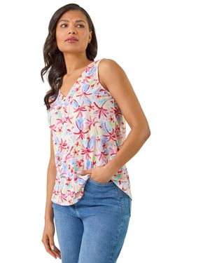 Roman Floral Print Bar Back Vest Top - Red