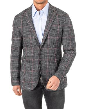 La Martina Chequered Long-Sleeved Blazer With Lapel Collar Kmja06 - Grey