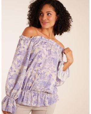 Blue Vanilla Butterfly Floral Print Gypsy Chiffon Blouse - Purple