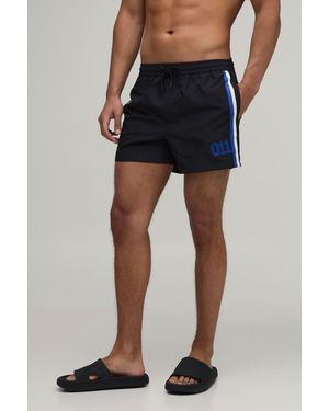 BoohooMAN Side Stripe Panelled Applique Short Length Swim - Blue