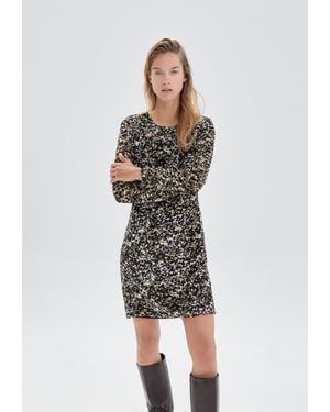IKKS Printed Dress With Epaulets - Black