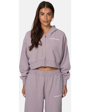 Good For Nothing Vintage Wash Cropped Zip Through Hoodie - Purple