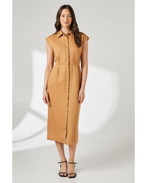 PRINCIPLES Double Crepe Pleat Detail Column Shirt Dress - Natural
