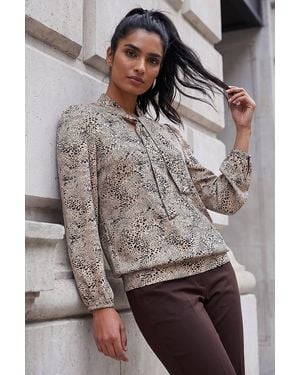 Roman Tie Neck Animal Top - Grey