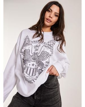 Pink Vanilla Printed American Sweatshirt - White