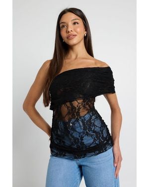 Boohoo One Shoulder Lace Top - Black