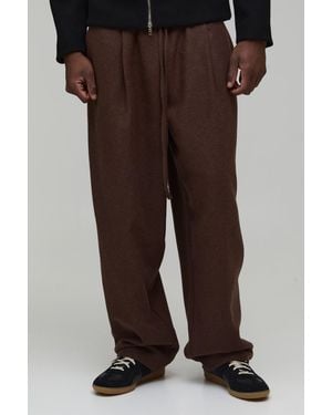 BoohooMAN Tall Balloon Melton Pleated Front Jogger - Brown