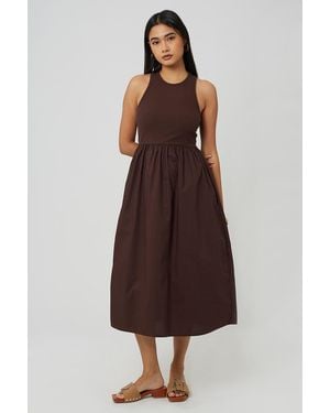 Brave Soul Ribbed Jersey And Poplin Mix Midi Dress - Brown