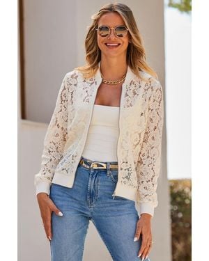 Sosandar Ivory Luxe Lace Bomber Jacket - Natural
