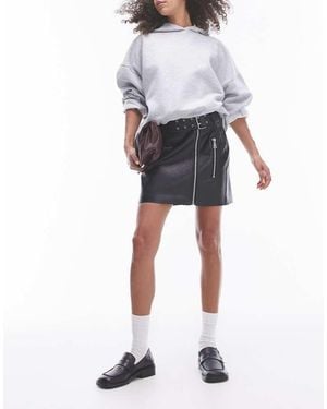 TOPSHOP Faux Leather Biker Mini Skirt - Grey