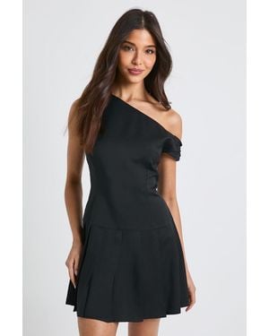 Boohoo Asymmetric Pleated Drop Hem Skater Dress - Black