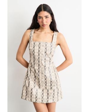Warehouse Snake Print Faux Leather Mini Dress - Natural