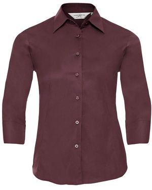 Russell Collection /Ladies Easy-Care Fitted 3/4 Sleeve Formal Shirt (Port) - Purple