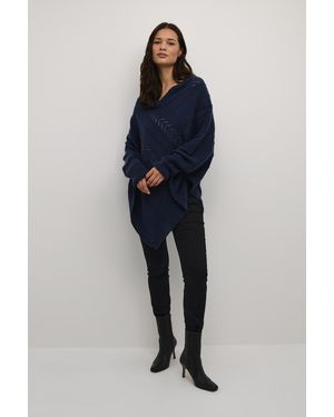 Cream Poncho Loose Fit Dark - Blauw