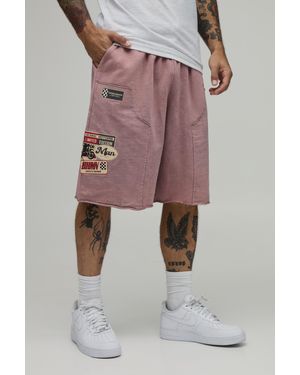 BoohooMAN Baggy Fit Moto Washed Loopback Jersey Short - Pink
