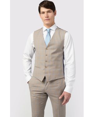 Alexandre Silver Label Slim Fit Italian Oatmeal Check Waistcoat - Natural