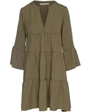 Conquista Khaki Tencel Gathered Seams Dress - Green