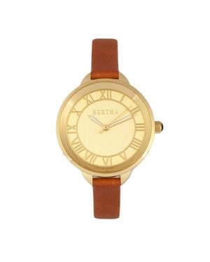 Bertha Madison Sunray Dial Leather-Band Watch - Yellow