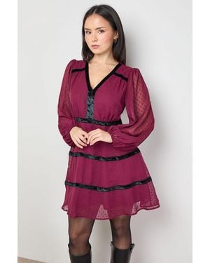 Oasis Petite Contrast Fit And Flare Mini Dress - Red