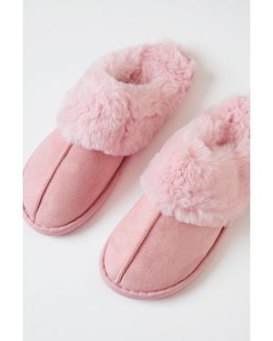 Threadbare Faux Fur Lined Mule Slippers - Pink