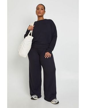 Boohoo Plus Super Soft Batwing Long Sleeve Top And Trouser Co-Ord - Blue