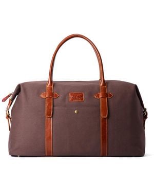Woodland Leathers Hautton Leather Canvass And Tan Mix Holdall 19.0" Central Zip Compartment Adjustable Shoulder Strap - Brown
