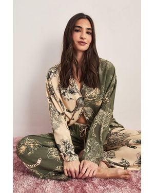 Nasty Gal Tiger Splice Trouser Pyjama Set - Brown