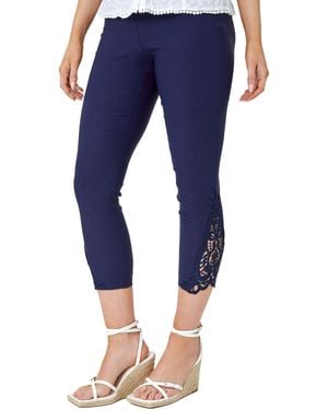 Roman Lace Insert Elastic Waist Crop Trousers - Blue