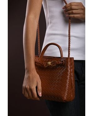 Where's That From Wheres 'Luna' Woven Faux Leather Tote Bag With Detail - Brown